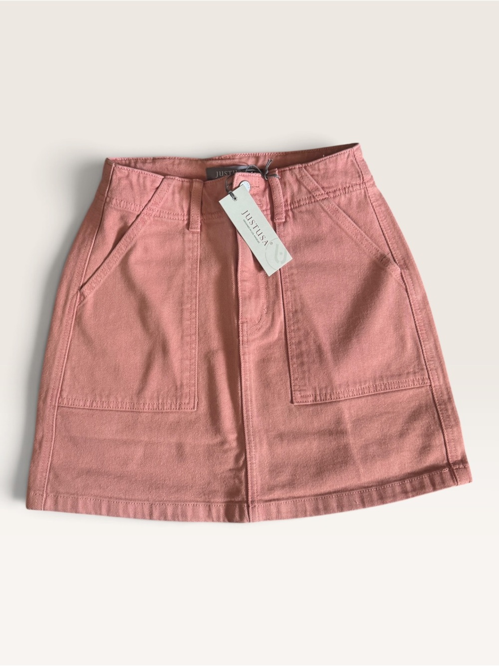 NEW Just USA x Stitch Fix Dusty Pink Denim Patch-Pocket Mini Skirt, XSP - Picture 2 of 7
